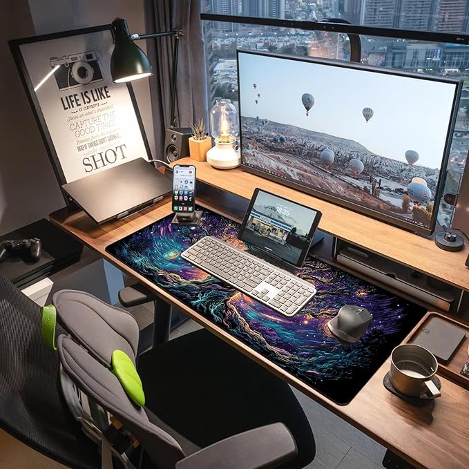 Extended Gaming Mouse Pad, Large Mouse Mat 3 mm Nature Rubber Base Mousepad with Stitched Edges, Non-Slip Desk Mat for Office Home Great Gift 31.5x11.8 Inch (Elven Forest 1)