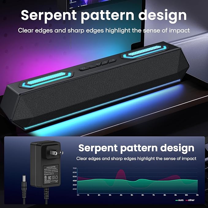 Deeyaple Computer Speakers, 40W PC Speakers for Desktop Monitor with Bluetooth 5.3 & USB Audio, HiFi Stereo Gaming Soundbar with Custom EQ Software, Dynamic RGB Lighting for Laptop, PS4, PS5, Black.