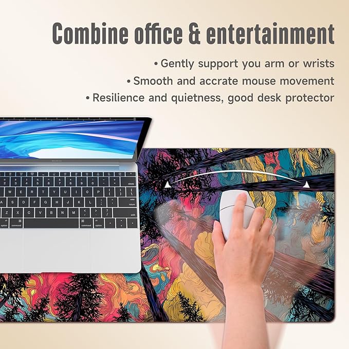 Extended Gaming Mouse Pad, Large Mouse Mat 3 mm Nature Rubber Base Mousepad with Stitched Edges, Non-Slip Desk Mat for Office Home Great Gift 31.5x11.8 Inch (Starry Forest 1)
