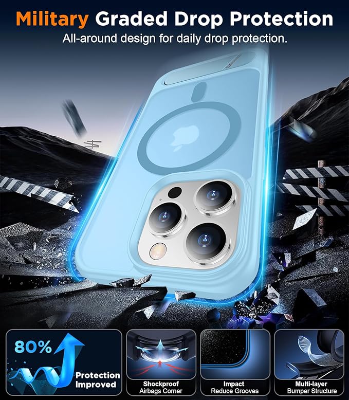 Magnetic Compatible with iPhone 13 Pro Max Case, [Built-in Invisible Kickstand][Compatible with MagSafe] [Military Grade Shockproof] Slim Translucent Matte Phone Case for iPhone 13 Pro Max 6.7"