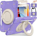 Andnary Case for iPad 9th/8th/7th Generation 10.2 inch, Shockproof Cover with Screen Protector/360° Rotating Handle/Bracket/Pen Holder/Shoulder Strap, Kids Case for iPad 2021/2020/2019 (Purple)