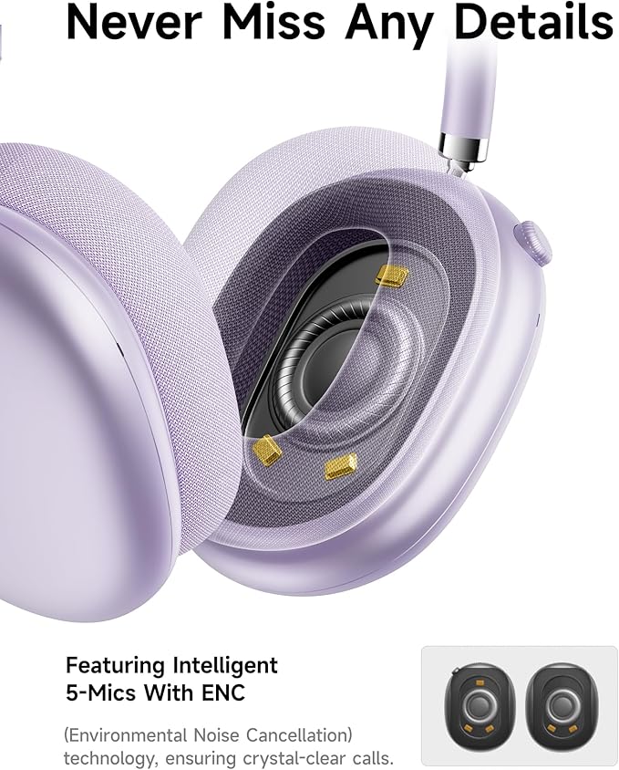 Picun F8 Pro Hybrid Active Noise Cancelling Headphones with Multiple Modes, Wireless Over-Ear Bluetooth Headphones, 140H Playtime, Customizable Sound, Head Tracking,Travel, Office (Purple)