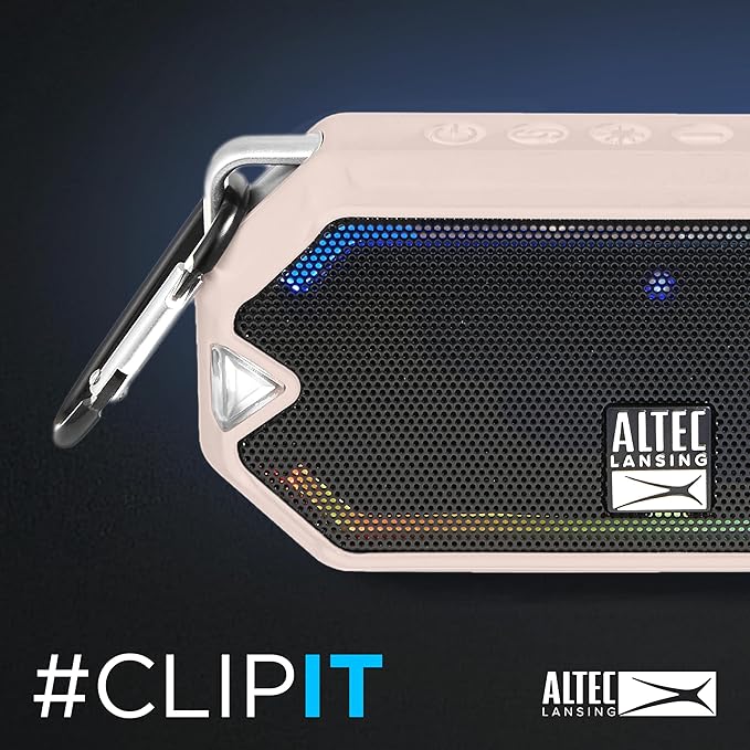 Altec Lansing - HydraMini Wireless Bluetooth Speaker, IP67 Waterproof USB C Rechargeable Battery with 6 Hours Playtime, Compact, Shockproof, Snowproof, Everything Proof (Petal Pink)