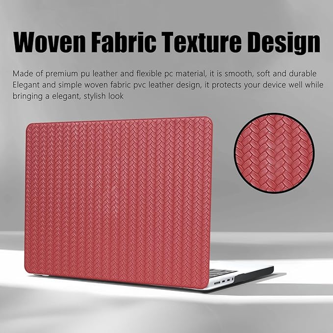 DTangLsm for MacBook Pro 13 inch Case 2026-2016 M2 M1 A2338 A2289 A2251 A2159 A1989 A1706 A1708, Woven Textured Leather Hard Cover for MacBook Pro 13 Case + Keyboard Cover, Has Logo Cutout, Burgandy