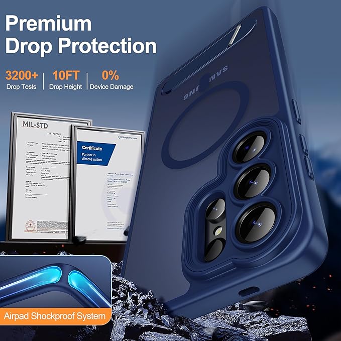 Magnetic for Samsung Galaxy S26 Ultra Case, [Compatible with MagSafe][Full Camera Protection][Built-in Invisible Kickstand] Translucent Matte Phone Case for S26 Ultra 6.9" - Blue