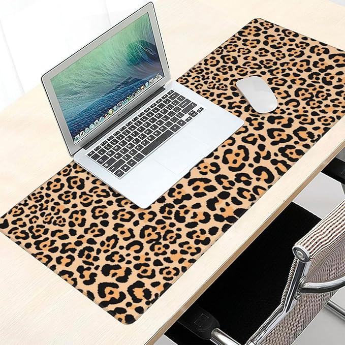 Leopard Animal Print Mouse Pads XXL Extended Mousepad with Stitched Edges Cheetah Non-Slip Rubber Base Computer Keyboard Pad Desk Mat for Home Office Desk Decor, 35.4" X 15.7"