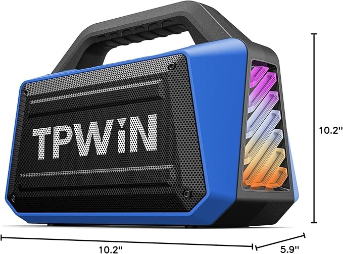 Portable Bluetooth Speakers Loud - Wireless Speaker 80W Peak, Light Show, 20H Playtime, Strong Bass, BT 5.3, TWS, IPX6 Waterproof for Outdoor Travel Beach Camping - Blue