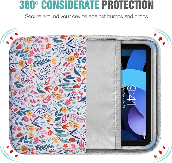TiMOVO 9-11 Inch Tablet Sleeve Bag with Shoulder Strap for iPad 11-inch A16 2025, iPad 10th Gen. 10.9"/10.2", Galaxy Tab A9+/A11Plus 11", Flowers