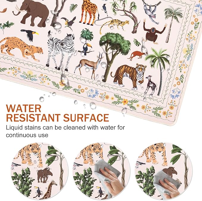 L-SPOUTTO Jungle Animal Desk Mat for Keyboard and Mouse,XXL Large Mouse Pad Non-Slip Keyboard Pad Waterproof Desktop Mat for Laptop Computer Work Game Home Office-Ivory/Beige