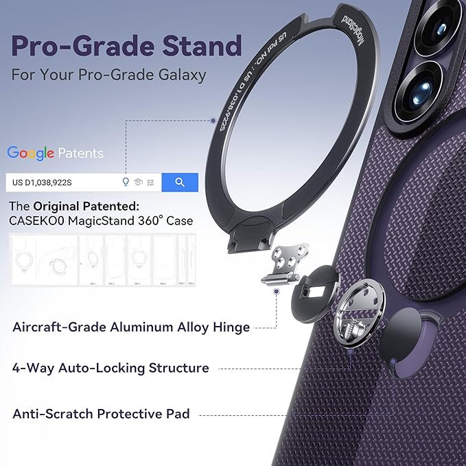 CASEKOO Geo Purple for 26U Case with 360 Spin Magnetic Stand [Fit for MagSafe] [18FT MIL-STD Protection] Shockproof Invisible Ring Holder Matte s26U Phone Case 6.9''