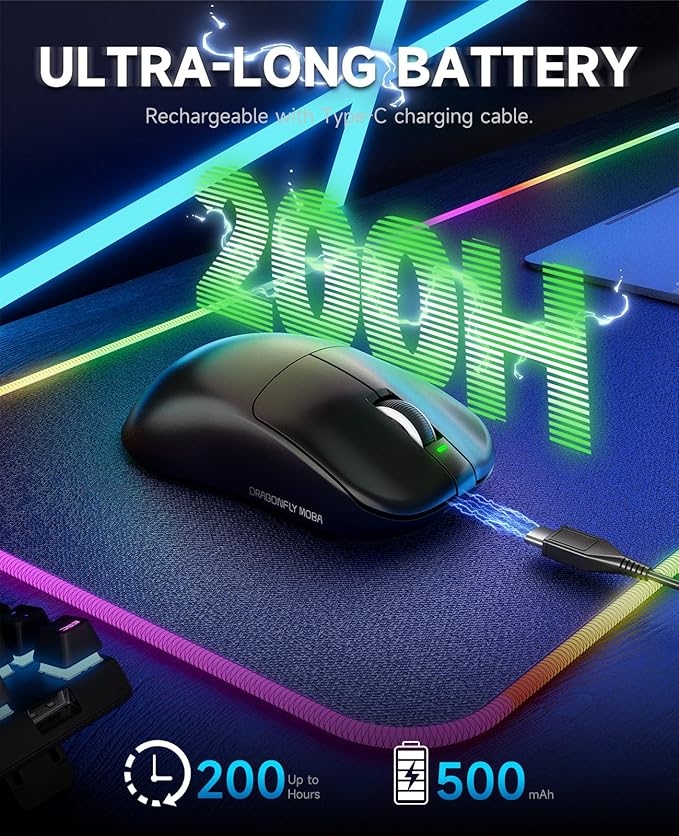 VGN Dragonfly F1 MOBA Wireless Gaming Mouse, 55g Ultralight, PAW3395 26K DPI Optical Sensor, Optimized Tactile Click Feel, Anti-Slip Silver Coating Grip, 4000Hz Polling Supported, Esports Mouse, Black