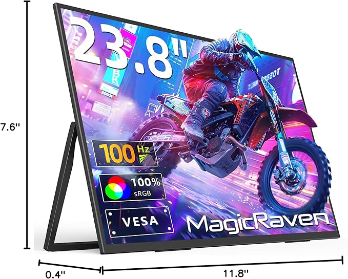 MAGICRAVEN 23.8" Portable Monitor, 1080P 100Hz VESA Large Laptop Screen, USB C/HDMI Second Display with Speakers, Laptop Screen Extender for Windows/Mac/Android/IOS/PS4/Switch/Xbox