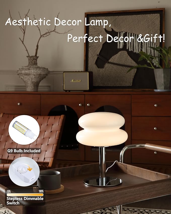 Glivpny Mushroom Lamp Table Lamp for Night Stands,Mid Century Modern Desk Lamps for Bedroom, Vintage Dimmable Bedside Small Cute Lamps, Cool Aesthetic House Warming Gifts New Home Decor(White)