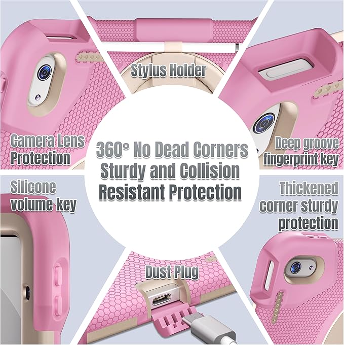 Andnary Case for iPad (A16) 11th /10th Generation 11/10.9 Inch 2025/2022 with Screen Protector/360° Rotate Stand/Shoulder Strap/Pencil Holder, Shockproof iPad 11th/10th Gen Cover (Pink+White)