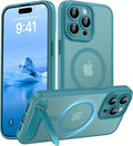 Magnetic Compatible with iPhone 15 Pro Max Case, [Built-in Kickstand][Full Camera Protection][Compatible with MagSafe][Anti-Fingerprint] Shockproof Phone Case for iPhone 15 Pro Max 6.7",Lake Blue