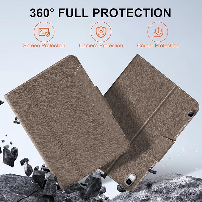Leather Case for iPad Air 11" M4/M3/M2 (2026/2025/2024) & 10.9" 5th/4th Gen (2020/2022) with Pencil Holder & Buckle, Auto Wake/Sleep, Shockproof Adjustable Stand,Gray Brown