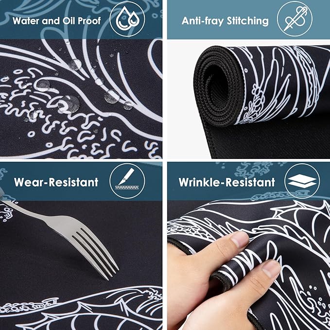 Waterproof Mouse Pad, Japanese Sea Wave Large Keyboard Pad with Anti-Slip Base, Extended Kanagawa Mat Desk Pad, for Gamer, Office & Home, Off to College/Back to School, 31.50"x11.81"