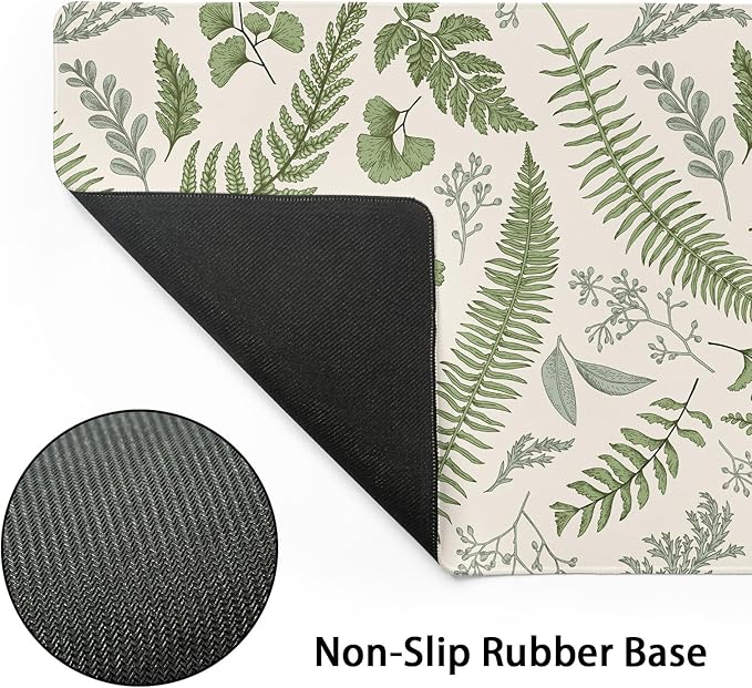 White Green Plant Flowers Mouse Pad XXL Tropical Fern Botanical Leaves Extended Desk Mat 90X40cm Non-Slip Rubber Base Stitched Edge Large Mousepad for Gaming Laptop Computer Desktop 35.4×15.7 Inch