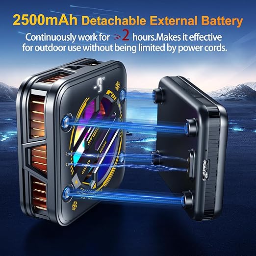 Magnetic Phone Cooler with Battery,Rechargeable Wireless Cooling Fan for iPhone/iPad,Phone Cooling Case Radiator Heatsink with RGB LED for iPhone MagSafe Series/Samsung/Android