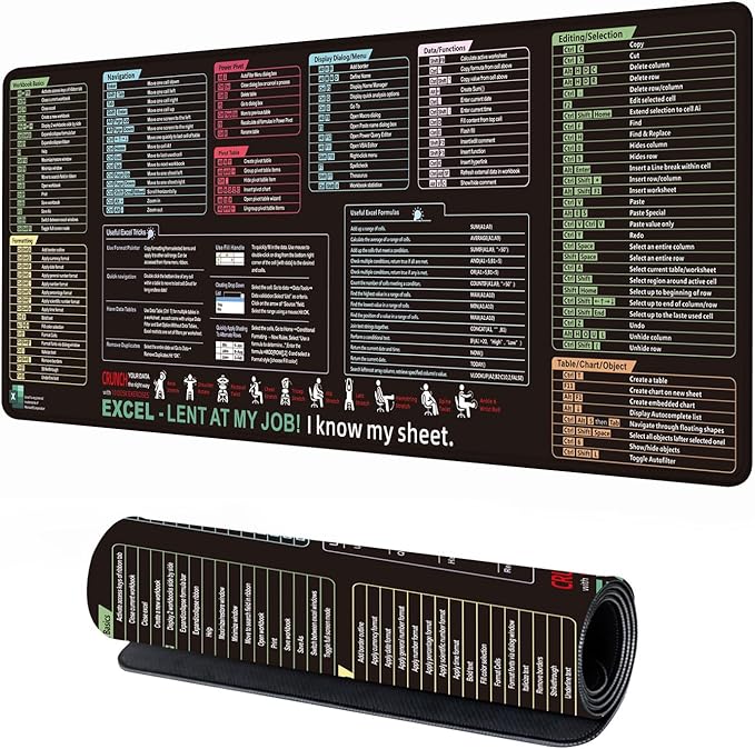 Excel/Word/Power Point/Windows Mouse Pad, Excel Shortcut Keys Mouse Pad - Extended Large XL Cheat Sheet Gaming Mousepad,Non-Slip Stitched Edge Large Gaming Desk Pads,Office Keyboard Mat, 31.5"x11.8"