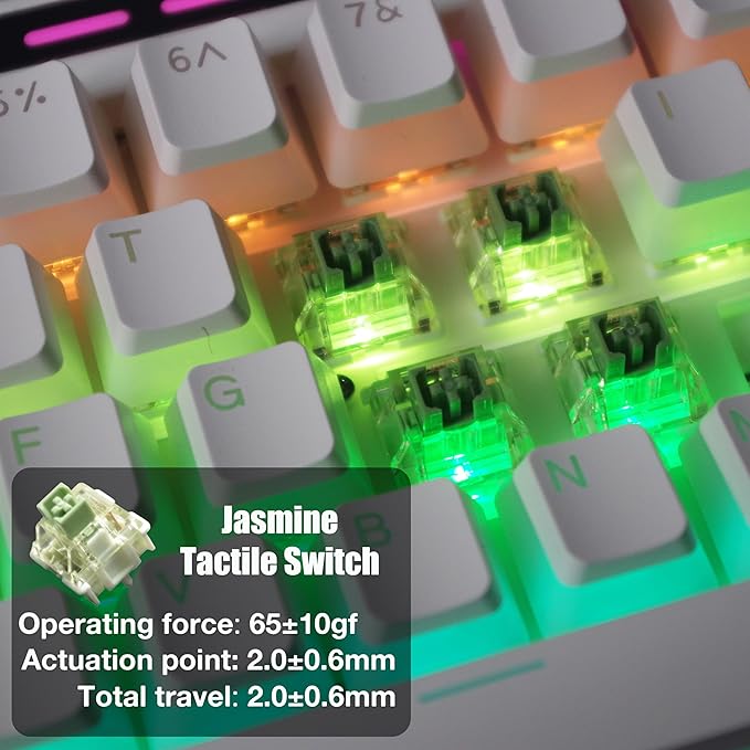 R66 65% Voice-Activated Hot Swap RGB Triple Mode（2.4Ghz/Bluetooth 5.0/Wired） Wireless Top Gaming Keyboard,Knob Control Mechanical Keyboard, PBT Keycaps (Glacial-White- Tactile Switch)