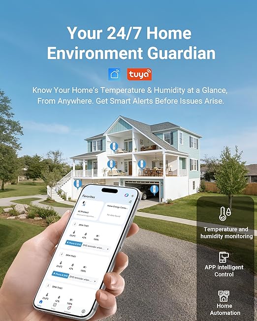Smart WiFi Temperature Humidity Monitor with App Alerts, High Accuracy Indoor Hygrometer Thermometer for Home, Pet, Greenhouse | Remote Monitoring, No Hub Required, Compatible with Alexa (1-Pack)
