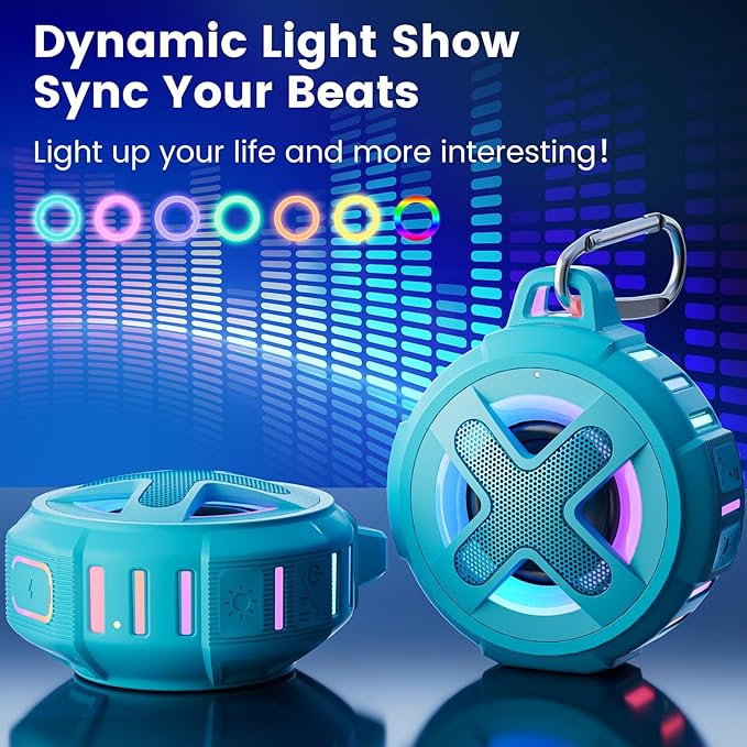 XLEADER X8(2 Gen) Upgraded, Bluetooth Shower Speaker, Certified IP67 Waterproof, 10W Pro Sound&Deep Bass, 24Hrs Playtime, Stocking Stuffers for Teens Men, White Elephant Gifts, Teal