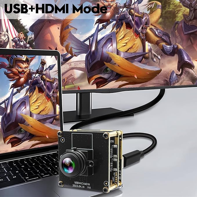 HDMI USB Camera 4K USB Camera Module with Fisheye Lens 2X Digital Zoom Simultaneously Output PC Camera UVC USB2.0 Lightburn USB Camera for Raspberry Pi Jetson Nano