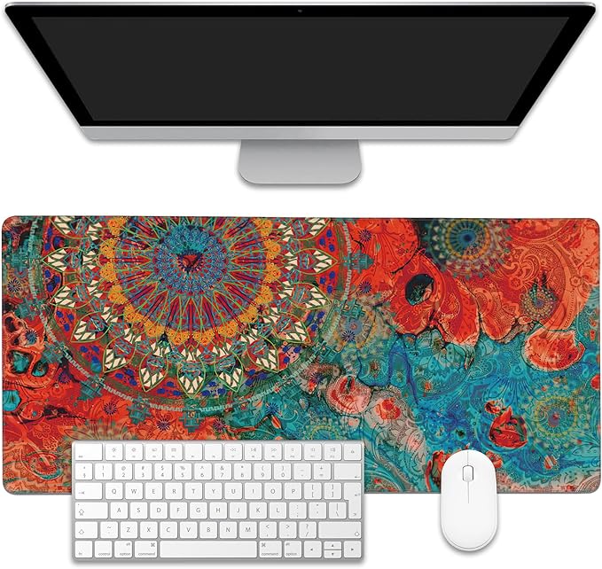 Vintage Art Mandala Large Gaming Mouse Pad,Waterproof Desk Mat for Desktop,Non-Slip Rubber Base Mousepad with Stitched Edges for Laptop Office and Home 35.4X15.7 Inch