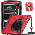 Batianda Case for iPad Pro 13-inch 2025 M5 2024 M4 Chip Heavy Duty Rugged Durability Silicone Tablet Cover with 360° Rotating Hand Strap Foldable Hidden Stand & Shoulder Strap, Red