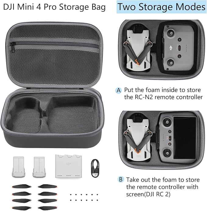 Storage Bag for Mini4 -Mini 4 Pro Drone Case Hard Shell Travel Carrying case Compatible with Mini 4 Pro, DJI RC 2/DJI RC-N2 Remote Controller & Accessories