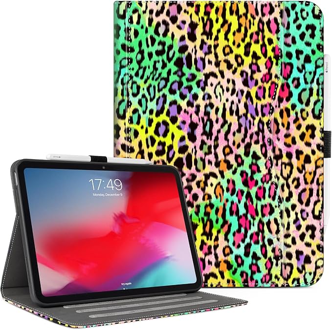 Vimorco Case for iPad (A16) 11th Generation 2025, for iPad 11th/10th Generation Case, Pencil Holder & Hand Strap & Pocket, Multiple Stand Protector PU Leather Shell Cover, Auto Wake/Sleep, Leopard
