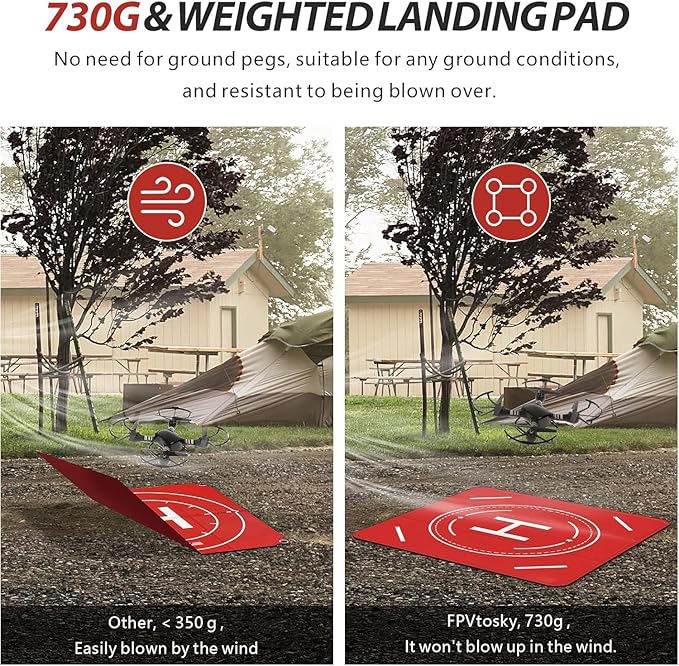 FPVtosky Drone Landing Pad Weighted, Nighttime Reflective & Foldable Launch Pad, Waterproof Helipad for DJI Mini 5/4/3 Pro/Mini 4k/Air 3S/Neo/Flip Drone Accessories (25 in)