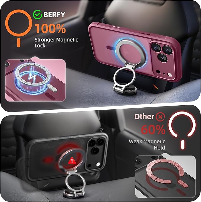 BERFY for iPhone 17 Pro Case, Compatible with MagSafe, Built-in Privacy Screen Protector, Camera Protection, Shockproof Full Body Phone Case 6.3", Translucent Red