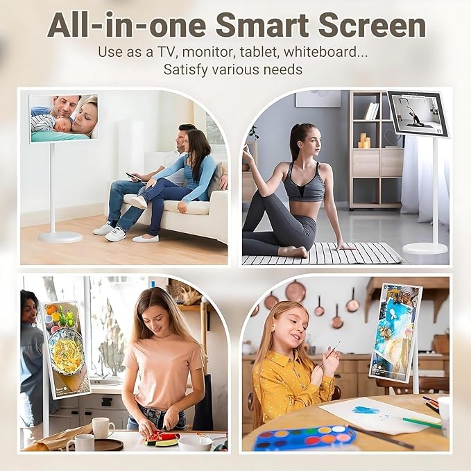21.5/24/27/32 in Smart Touchscreen Monitor 1080p Portable Android 12/13 TV Swivel Rolling Stand Mobile On Wheels Display(21.5IN,4+64GB)