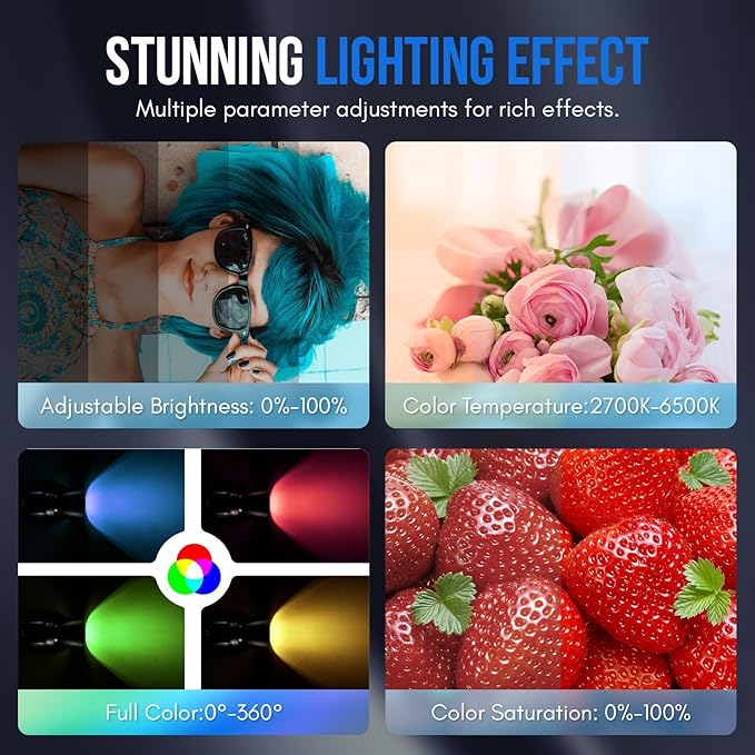Tolifo 100W RGB LED Video Light with 18000mAh Battery, Portable 360° Full Color Studio Lights, COB Continuous Output for Creative Photography Lighting/Video Recording, 2700K-6500K CRI97+ 20 Effects