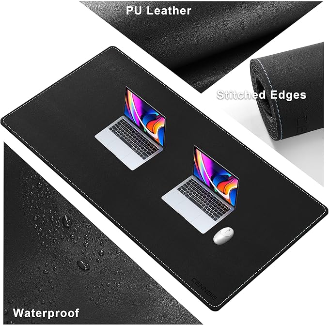 CENNBIE Leather Desk Pad Large, 55.1" x 27.5" Desk Mat Blotter Protector, Extended Non-Slip Mouse Pad, Waterproof PU Leather Desk mat for Desktop Office and Home (Black)