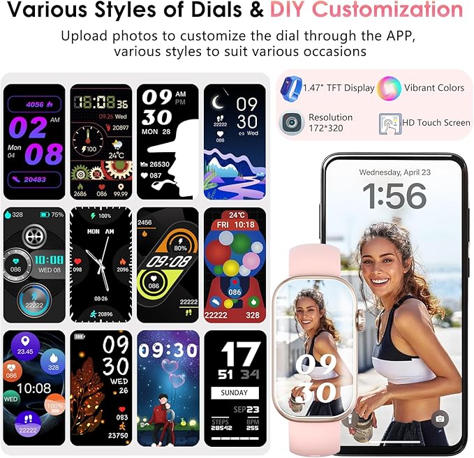 Fitness Tracker, Smart Watch with 24/7 Dynamic Heart Rate Blood Oxygen Monitoring Sleep Tracker Answer / Make Call 24 Sports Modes Pedometer IP68 Waterproof Step Calorie Counter for Women Men (Pink)