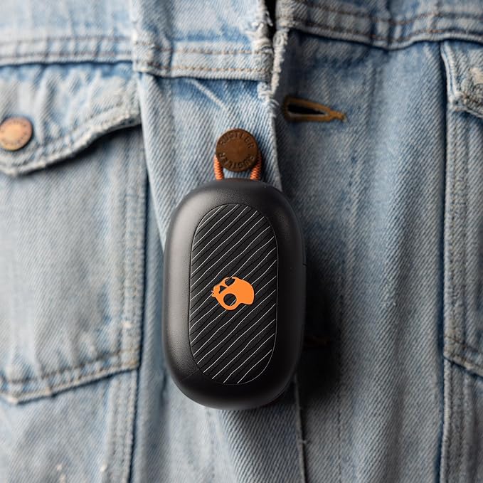 Skullcandy Push Play Active Wireless Earbuds, Bluetooth Headphones, Noise Isolating Fit, 34 Hrs Battery, Secure-Fit Over-Ear Hanger, Sweat Water Resistant, Microphone for iPhone Android - Black/Orange