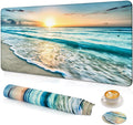 Large Gaming Mouse Pad with Coaster, Desk Matt for Desktop, Desk Pad, Mouse Pads Mat, Stitched Edges Big Extended Mousepad for Computer Keyboard Laptop Office Decor, 31.5'' x15.6''-Beach