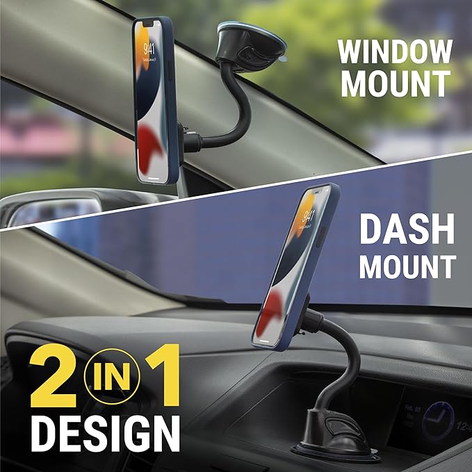 Scosche MXWDL Magnetic Cell Phone Holders for Your Car Dash/Windshield, Suction Cup Phone Holder Car Mount with Extra Strong Magnet, Thick Metal Plate Compatible with iPhone, Samsung and More, 2 Pack