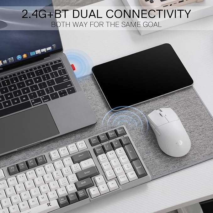 Redragon BK7114 Low-Profile Wireless Computer Keyboard, 98 Keys Slim Office PC Scissors Mechanism Keyboard w/ 2.4G BT Wireless Connection, Tactile Quiet Keystroke, Mixed Color Keycaps