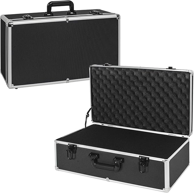 22 Inch Hard Carrying Case Ideal for Wireless Mic System Storage & Camera Gear Transportation, Aluminum Alloy Sturdy Build, Customizable Pre-Diced Foam, Black