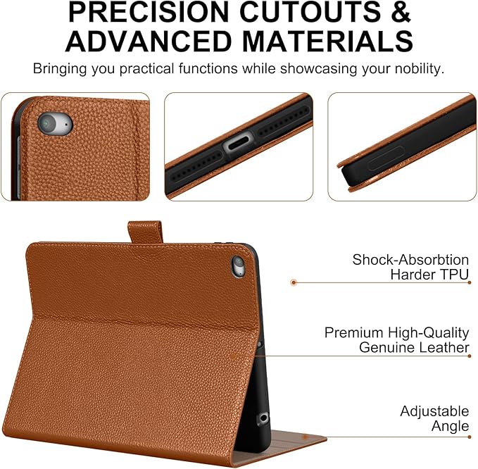 Genuine Leather Case for iPad mini 5th / 4th Generation 7.9’’ (2019/2015) | Slim Protective Cover with Adjustable Stand, Auto Wake/Sleep, Magnetic Closure, Premium Leather | Brown