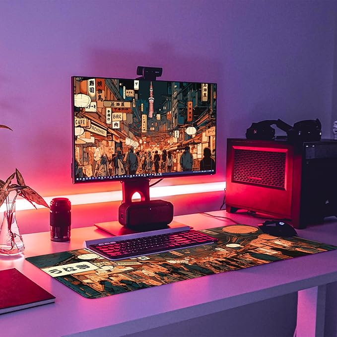 Japanese Street Gaming Mouse Pad Large,Anime Mouse Pad Gaming Mouse Mat Desk Pad,31.5 x 11.8 Desk Mat Anime Mouse Pads for Desk,Extended Keyboard Mousepad with Non-Slip Base and Stitched Edge