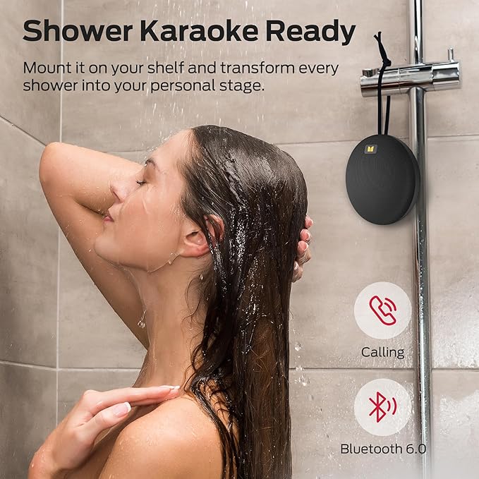 Monster Ripple Shower Bluetooth Speakers, IPX8 Waterproof Shower Speaker, Bluetooth 6.0 with Wireless Stereo Pairing and Hands-Free Calling, Portable Outdoor Speakers, Black