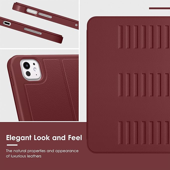 VIKESI Case for iPad Pro 11 inch (M5/M4) 2025/2024,Multiple Angles Magnetic Stand Cover,Shockproof Back,Pencil Holder,and Auto Sleep/Wake,Wine