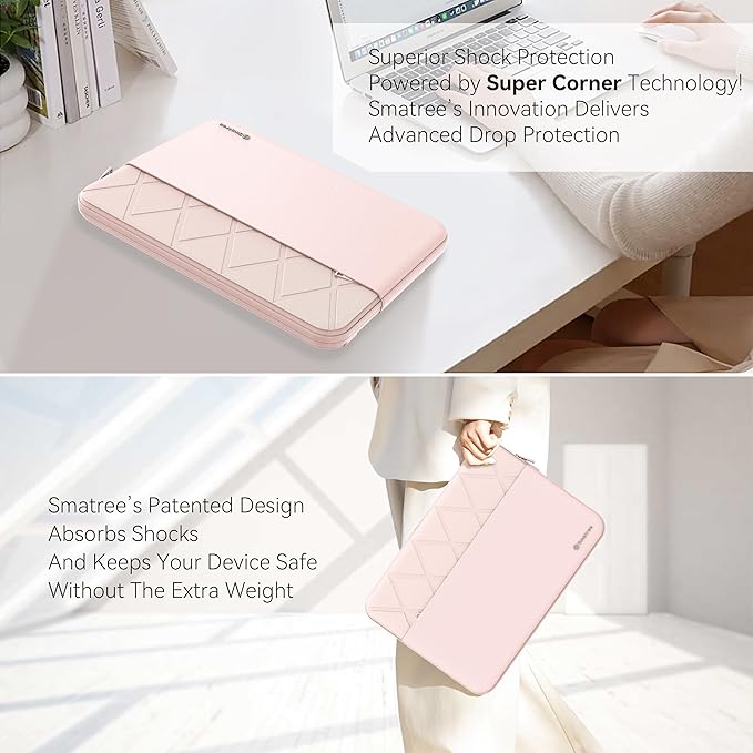 Smatree Laptop Sleeve for 13.3 inch ASUS Zenbook Flip 13 OLED UX363,Case with Accessory Pocket,YKK Zipper,Patented Shockproof Design,Pink(E454P)