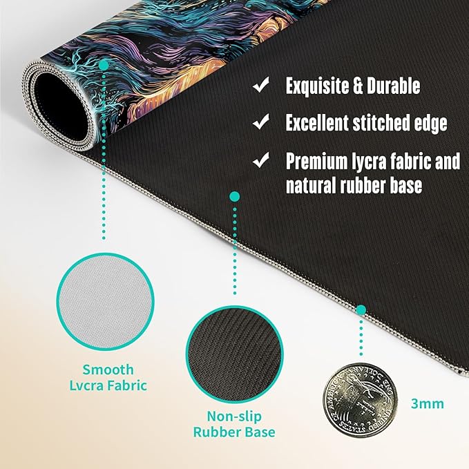 Extended Gaming Mouse Pad, Large Mouse Mat 3 mm Nature Rubber Base Mousepad with Stitched Edges, Non-Slip Desk Mat for Office Home Great Gift 31.5x11.8 Inch (Elven Forest 1)