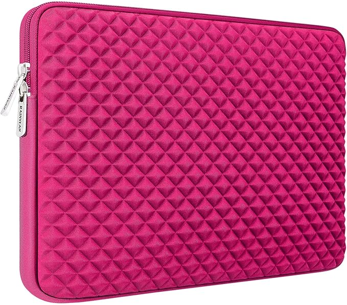 RAINYEAR 16 Inch Laptop Sleeve Diamond Foam Shock Resistant Padded Case Fluffy Lining Zipper Cover Carrying Bag Specially Compatible with 16" MacBook M1 M2 M3 M4 M5 A3428 A3429 (Deep Pink)